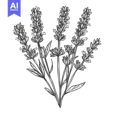 Aset premium populer: Hand-Drawn Black and White Illustration of a Bouquet of Lavender Flowe