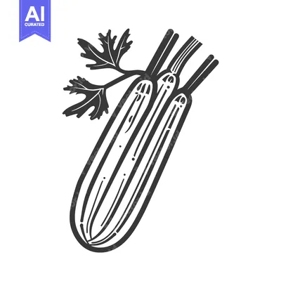Aset desain premium: Hand-drawn black and white illustration of a bunch of celery