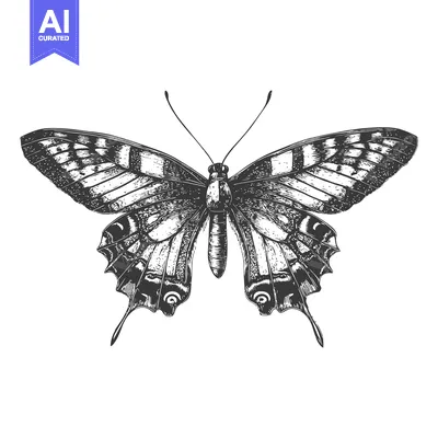 Premium design asset: Hand-Drawn Black and White Illustration of a Butterfly