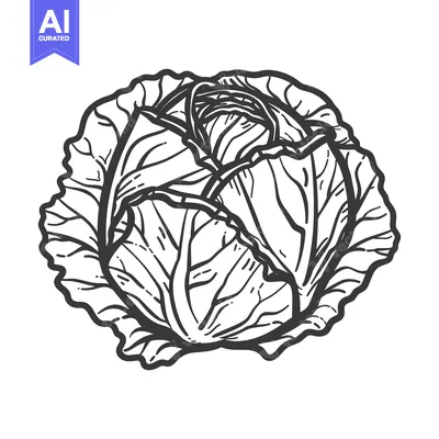 Premium design asset: Hand-drawn black and white illustration of a cabbage head