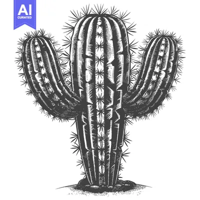 Popular premium asset: Hand-Drawn Black and White Illustration of a Cactus Plant