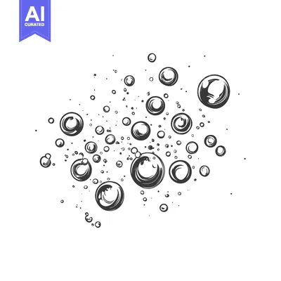 Aset premium populer: Hand-drawn black and white illustration of a cluster of bubbles