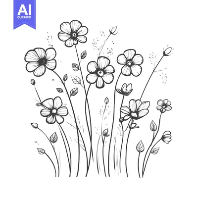 Popular premium asset: Hand-drawn Black and White Illustration of a Cluster of Flowers
