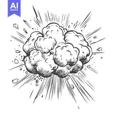 Premium design asset: Hand-Drawn Black and White Illustration of a Comic Book Explosion