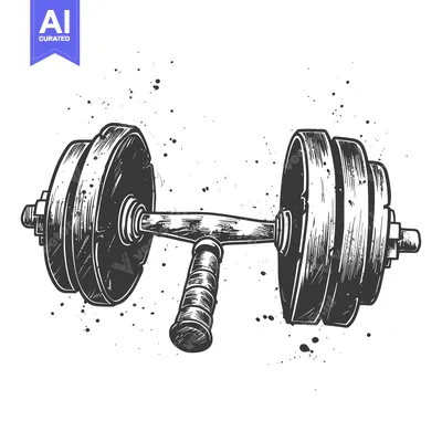 Aset premium populer: Hand-Drawn Black and White Illustration of a Dumbbell with a Grunge Ba