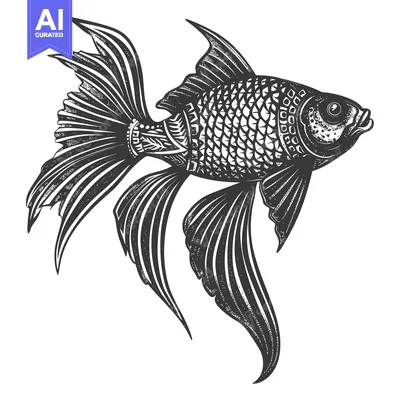 Aset desain premium: Hand Drawn Black and White Illustration of a Fish with Detailed Fin Pa