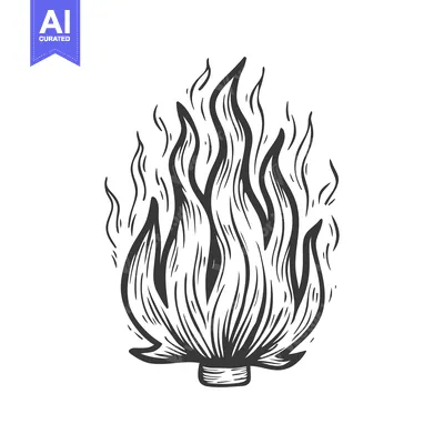 Aset desain premium: Hand-Drawn Black and White Illustration of a Flame