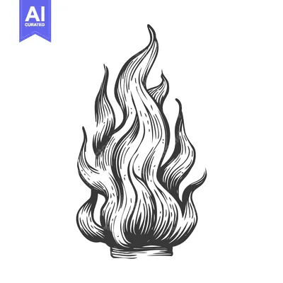 Aset desain premium: Hand-drawn Black and White Illustration of a Flame