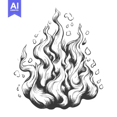 Premium design asset: Hand-Drawn Black and White Illustration of a Flame with Smoke and Wate
