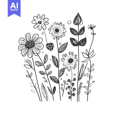Premium design asset: Hand-Drawn Black and White Illustration of a Floral Bouquet