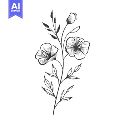 Aset desain premium: Hand-drawn black and white illustration of a flowering stem