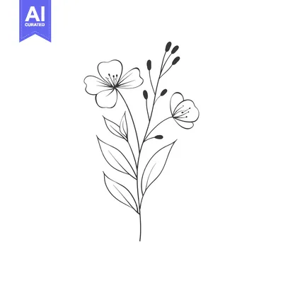 Popular premium asset: Hand-Drawn Black and White Illustration of a Flower Stem with Two Bloo