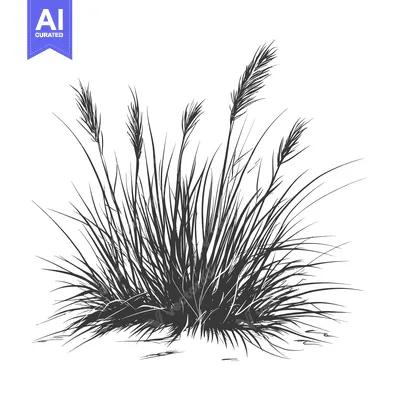 Popular premium asset: Hand-Drawn Black and White Illustration of a Grassy Bush