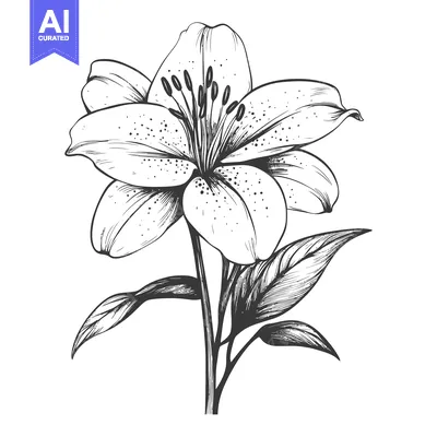 Popular premium asset: Hand-drawn black and white illustration of a lily flower with leaves
