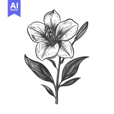 Aset premium populer: Hand-Drawn Black and White Illustration of a Lily Flower with Stem and