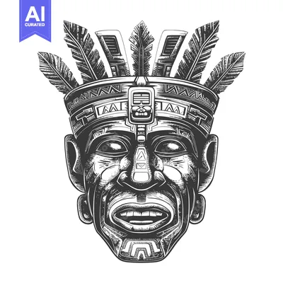 Popular premium asset: Hand-Drawn Black and White Illustration of a Native American Mask