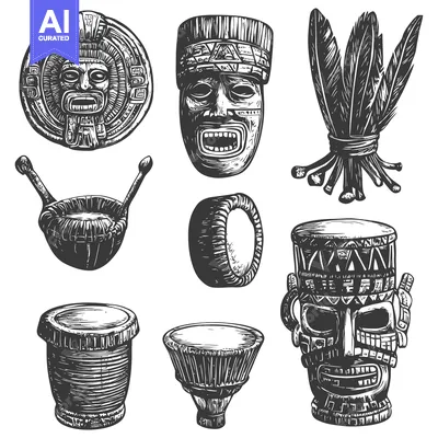 Popular premium asset: Hand-Drawn Black and White Illustration of Ancient Mayan Objects