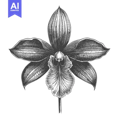 Popular premium asset: Hand-drawn Black and White Illustration of an Orchid Flower