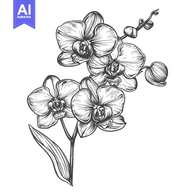 Aset premium populer: Hand-drawn Black and White Illustration of an Orchid Flower