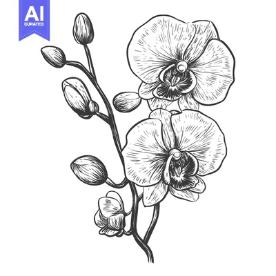 Popular premium asset: Hand-Drawn Black and White Illustration of an Orchid with Buds
