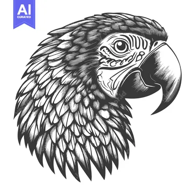 Popular premium asset: Hand-Drawn Black and White Illustration of a Parrot's Head