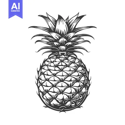 Premium design asset: Hand-Drawn Black and White Illustration of a Pineapple