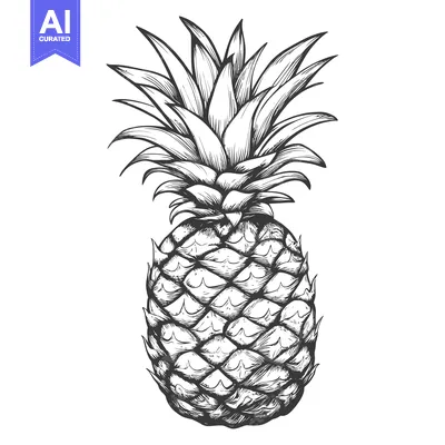 Popular premium asset: Hand-drawn black and white illustration of a pineapple with spiky leav