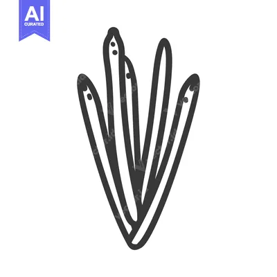 Aset desain premium: Hand-drawn black and white illustration of a plant with five long thin