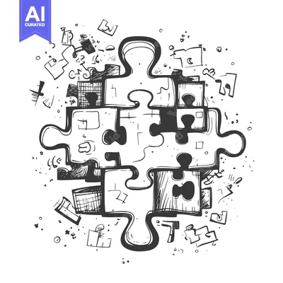 Premium design asset: Hand-drawn black and white illustration of a puzzle with scattered pie
