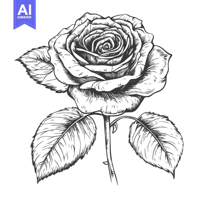 Popular premium asset: Hand-drawn Black and White Illustration of a Rose with Leaves