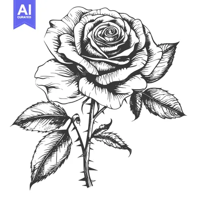 Aset premium populer: Hand-drawn Black and White Illustration of a Rose with Thorns