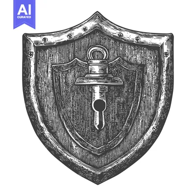 Premium design asset: Hand-Drawn Black and White Illustration of a Shield with a Keyhole
