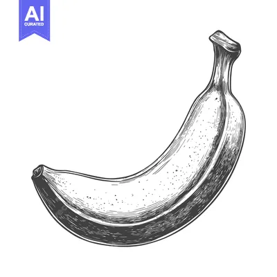 Premium design asset: Hand-Drawn Black and White Illustration of a Single Banana