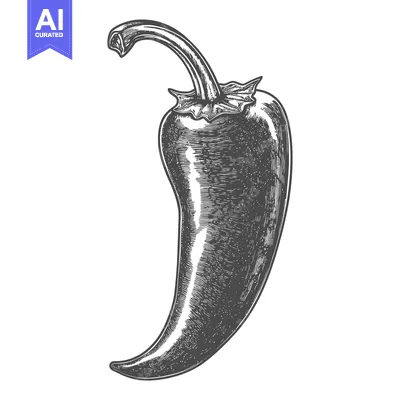 Aset desain premium: Hand-Drawn Black and White Illustration of a Single Chili Pepper