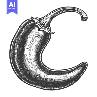 Aset premium populer: Hand-drawn black and white illustration of a single chili pepper