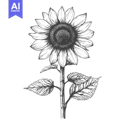Premium design asset: Hand-Drawn Black and White Illustration of a Single Sunflower