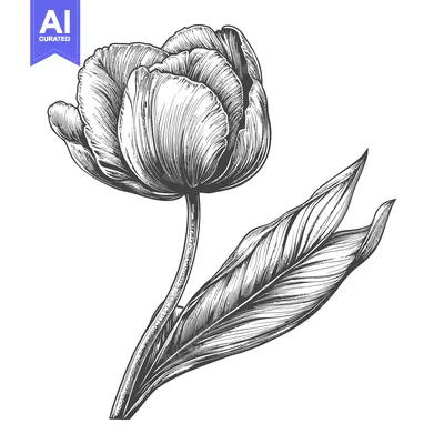 Aset premium populer: Hand-Drawn Black and White Illustration of a Single Tulip