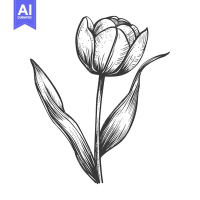 Aset premium populer: Hand-Drawn Black and White Illustration of a Single Tulip