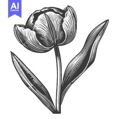 Aset premium populer: Hand-Drawn Black and White Illustration of a Single Tulip Flower