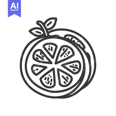 Aset desain premium: Hand-Drawn Black and White Illustration of a Sliced Orange with Leaf