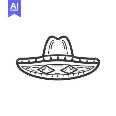 Premium design asset: Hand-Drawn Black and White Illustration of a Sombrero