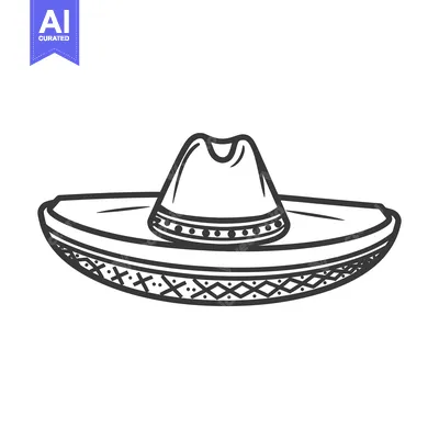 Aset desain premium: Hand-Drawn Black and White Illustration of a Sombrero