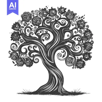 Popular premium asset: Hand-Drawn Black and White Illustration of a Stylized Tree with Spiral