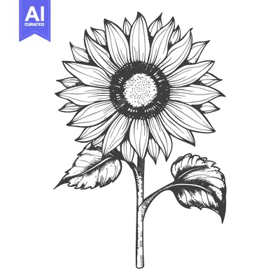 Aset desain premium: Hand-Drawn Black and White Illustration of a Sunflower