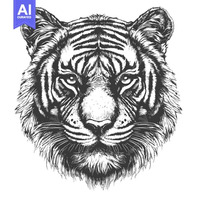 Aset premium populer: Hand-Drawn Black and White Illustration of a Tiger's Face