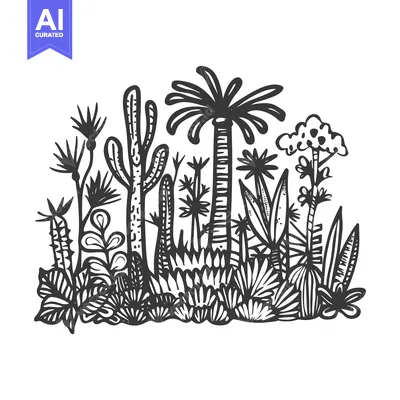 Popular premium asset: Hand-Drawn Black and White Illustration of a Tropical Jungle with Palm