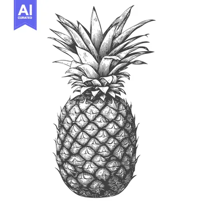 Popular premium asset: Hand-drawn black and white illustration of a whole pineapple