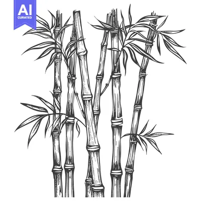 Aset desain premium: Hand-Drawn Black and White Illustration of Bamboo Stalks