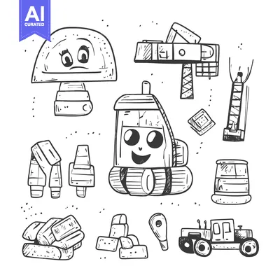 Popular premium asset: Hand-Drawn Black and White Illustration of Construction Vehicles and E