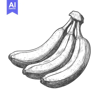 Aset premium populer: Hand-Drawn Black and White Illustration of Four Bananas